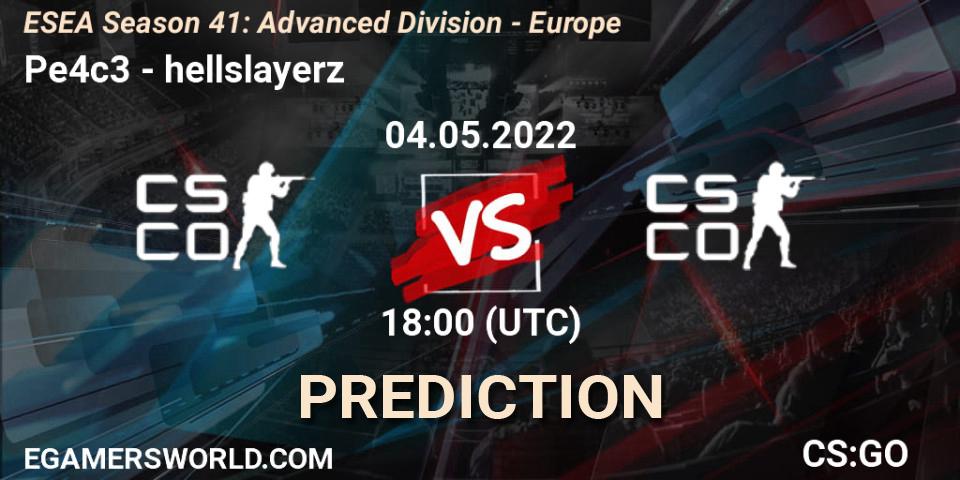 Pronóstico Pe4c3 - hellslayerz. 04.05.2022 at 18:00, Counter-Strike (CS2), ESEA Season 41: Advanced Division - Europe