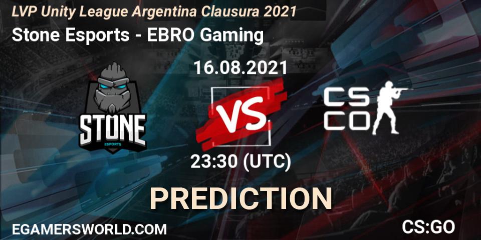 Pronóstico Stone Esports - EBRO Gaming. 23.08.2021 at 23:30, Counter-Strike (CS2), LVP Unity League Argentina Clausura 2021
