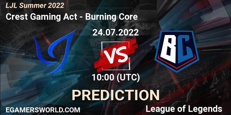 Pronóstico Crest Gaming Act - Burning Core. 24.07.2022 at 10:00, LoL, LJL Summer 2022