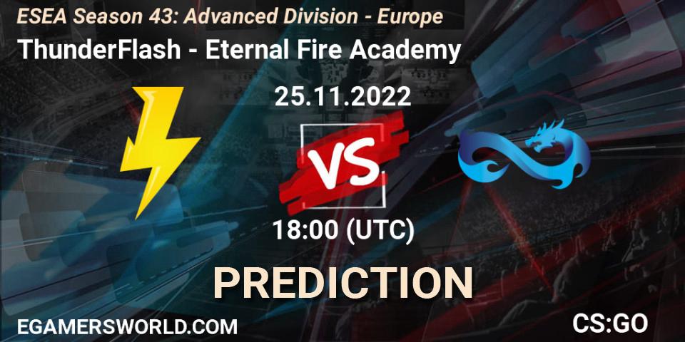 Pronóstico ThunderFlash - Eternal Fire Academy. 25.11.2022 at 18:00, Counter-Strike (CS2), ESEA Season 43: Advanced Division - Europe