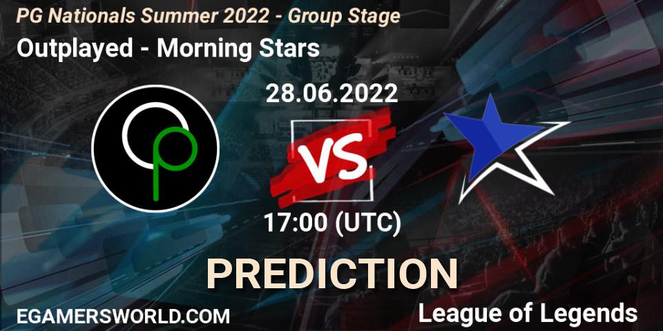 Pronóstico Outplayed - Morning Stars. 28.06.2022 at 17:00, LoL, PG Nationals Summer 2022 - Group Stage