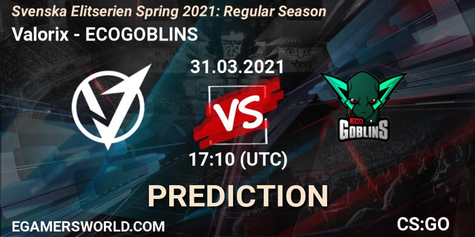 Pronóstico Valorix - ECOGOBLINS. 31.03.2021 at 17:10, Counter-Strike (CS2), Svenska Elitserien Spring 2021: Regular Season
