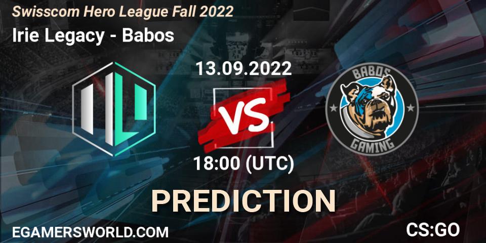 Pronóstico Irie Legacy - Babos. 13.09.2022 at 18:00, Counter-Strike (CS2), Swisscom Hero League Fall 2022
