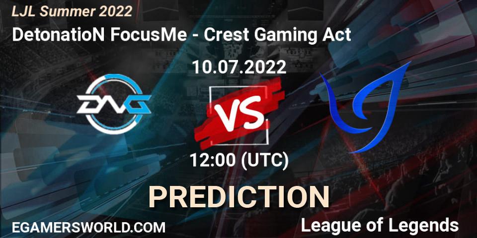 Pronóstico DetonatioN FocusMe - Crest Gaming Act. 10.07.2022 at 12:00, LoL, LJL Summer 2022