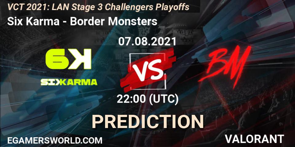 Pronóstico Six Karma - Border Monsters. 07.08.2021 at 22:00, VALORANT, VCT 2021: LAN Stage 3 Challengers Playoffs