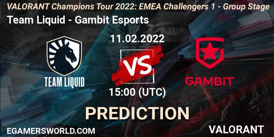 Pronóstico Team Liquid - Gambit Esports. 11.02.2022 at 15:00, VALORANT, VCT 2022: EMEA Challengers 1 - Group Stage
