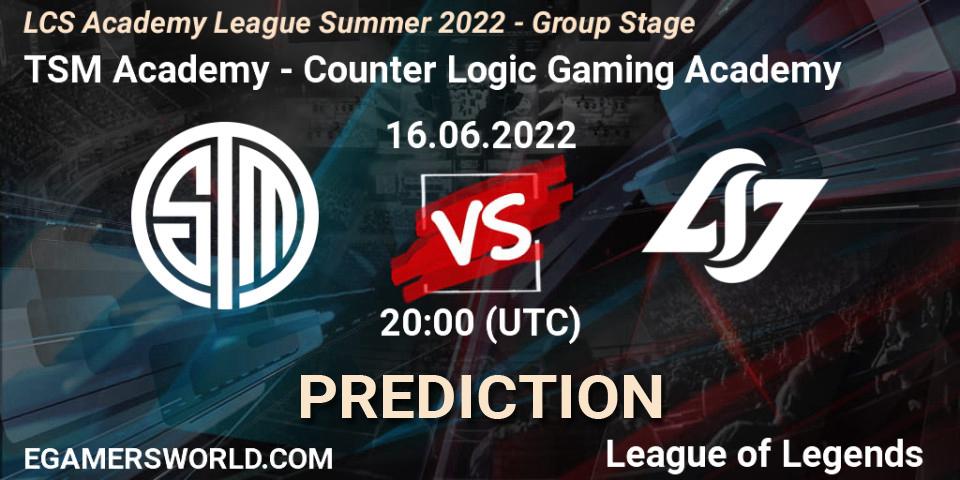 Pronóstico TSM Academy - Counter Logic Gaming Academy. 16.06.2022 at 20:00, LoL, LCS Academy League Summer 2022 - Group Stage