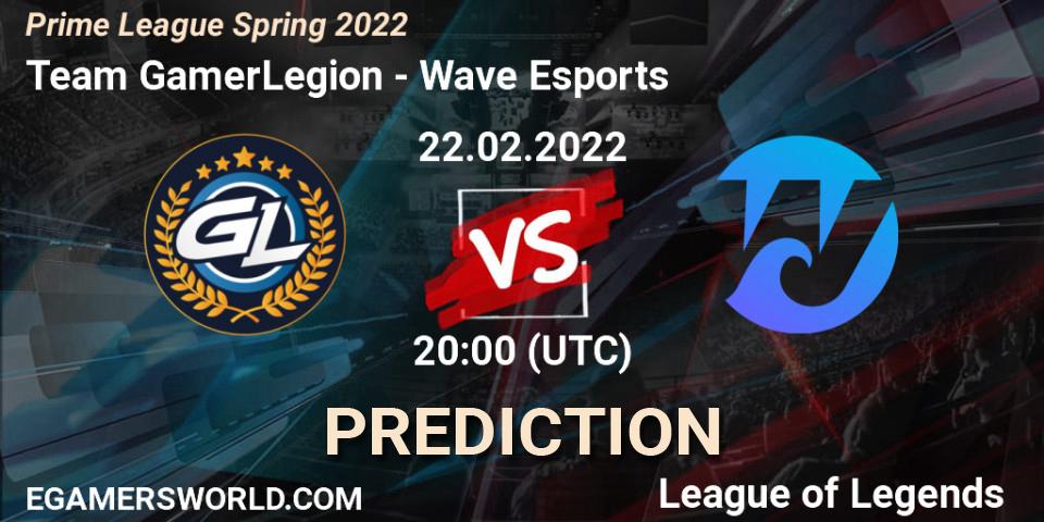 Pronóstico Team GamerLegion - Wave Esports. 22.02.2022 at 20:00, LoL, Prime League Spring 2022