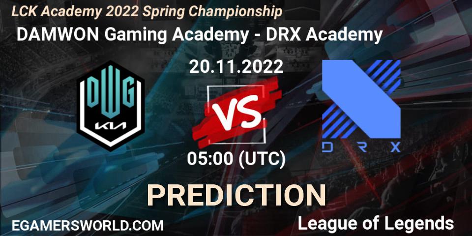 Pronóstico DAMWON Gaming Academy - DRX Academy. 20.11.2022 at 05:00, LoL, LCK Academy 2022 Spring Championship