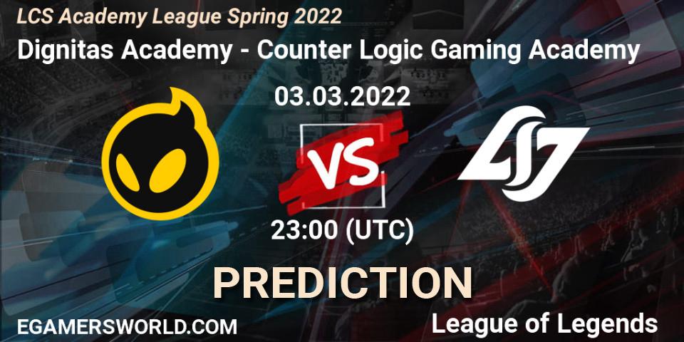 Pronóstico Dignitas Academy - Counter Logic Gaming Academy. 03.03.2022 at 23:00, LoL, LCS Academy League Spring 2022