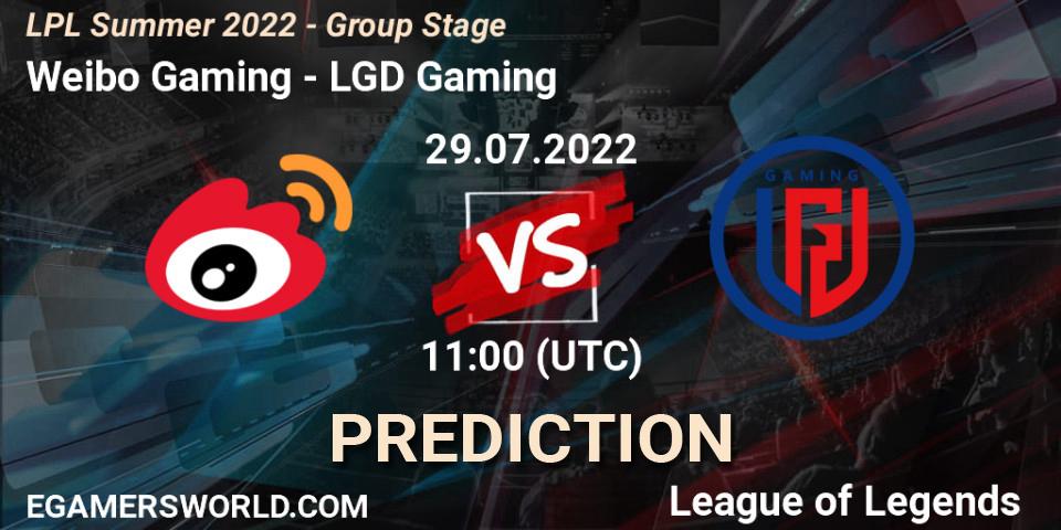 Pronóstico Weibo Gaming - LGD Gaming. 29.07.2022 at 11:00, LoL, LPL Summer 2022 - Group Stage