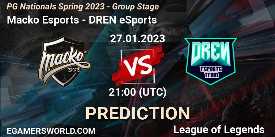 Pronóstico Macko Esports - DREN eSports. 27.01.2023 at 21:00, LoL, PG Nationals Spring 2023 - Group Stage