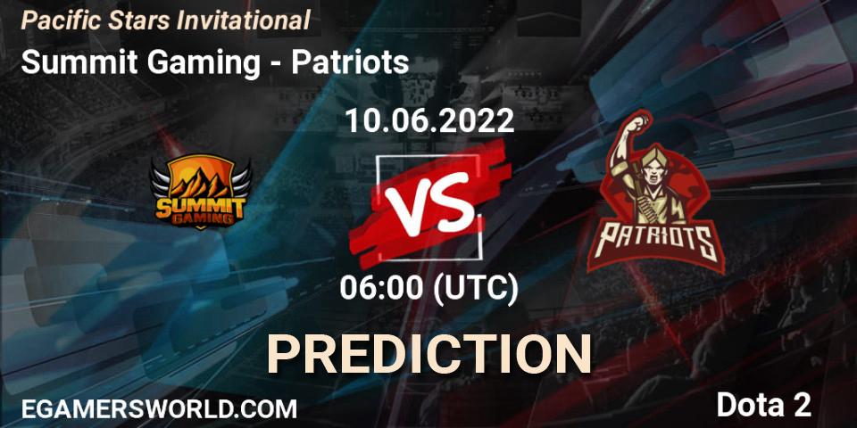 Pronóstico Summit Gaming - Patriots. 10.06.2022 at 03:04, Dota 2, Pacific Stars Invitational