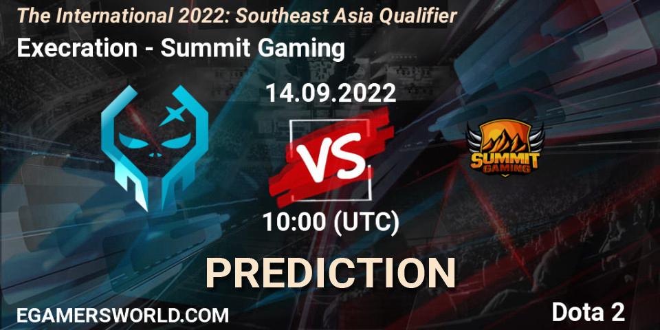 Pronóstico Execration - Summit Gaming. 14.09.2022 at 12:02, Dota 2, The International 2022: Southeast Asia Qualifier