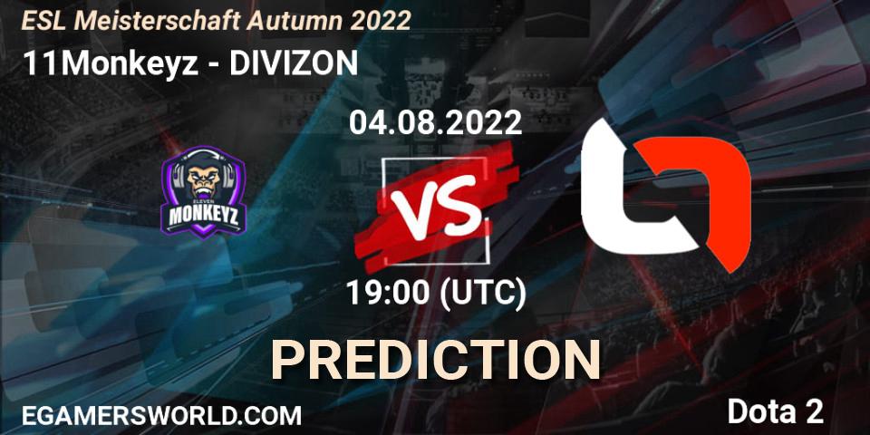 Pronóstico 11Monkeyz - DIVIZON. 04.08.2022 at 19:25, Dota 2, ESL Meisterschaft Autumn 2022