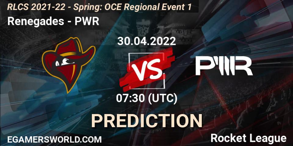 Pronóstico Renegades - PWR. 30.04.2022 at 07:30, Rocket League, RLCS 2021-22 - Spring: OCE Regional Event 1