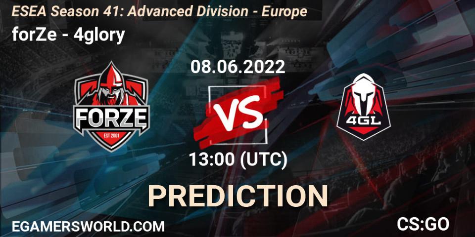 Pronóstico forZe - 4glory. 08.06.2022 at 13:00, Counter-Strike (CS2), ESEA Season 41: Advanced Division - Europe