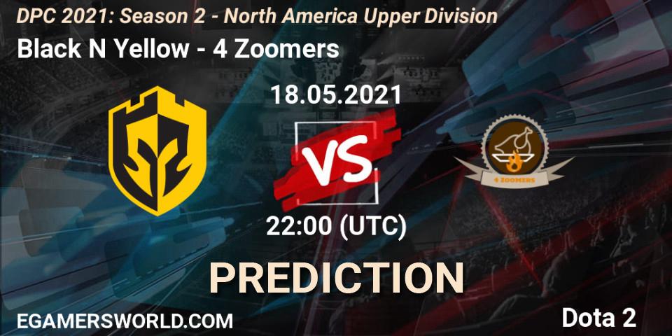 Pronóstico Black N Yellow - 4 Zoomers. 18.05.2021 at 22:03, Dota 2, DPC 2021: Season 2 - North America Upper Division 