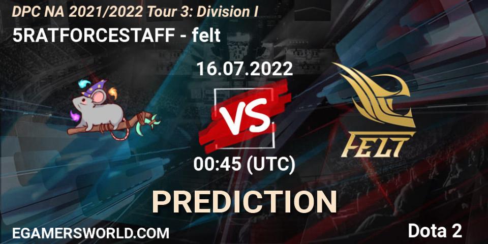 Pronóstico 5RATFORCESTAFF - felt. 16.07.22, Dota 2, DPC NA 2021/2022 Tour 3: Division I