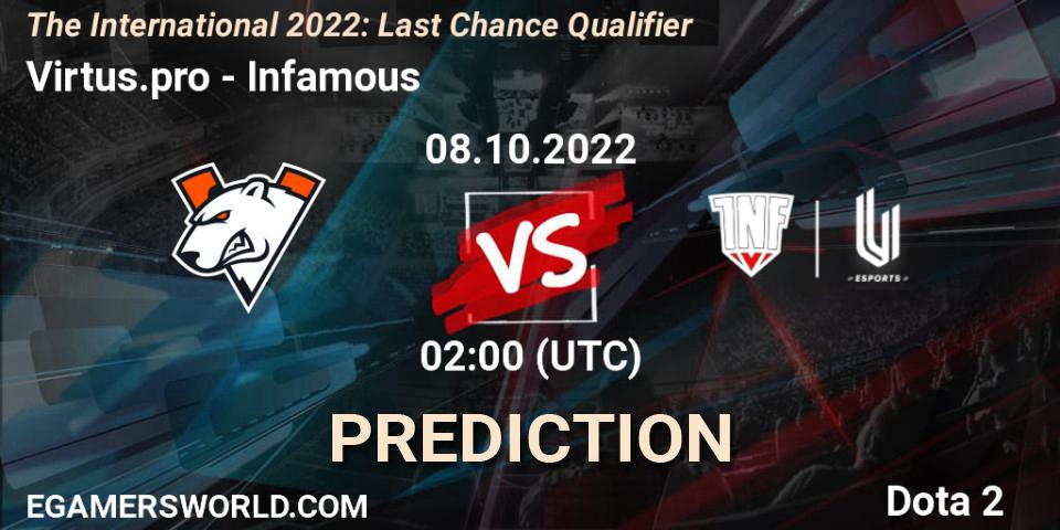 Pronóstico Virtus.pro - Infamous. 08.10.22, Dota 2, The International 2022: Last Chance Qualifier