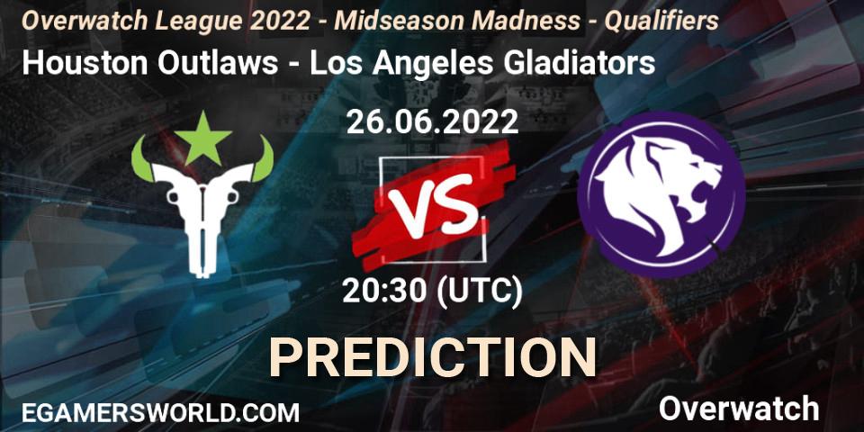 Pronóstico Houston Outlaws - Los Angeles Gladiators. 26.06.2022 at 20:30, Overwatch, Overwatch League 2022 - Midseason Madness - Qualifiers