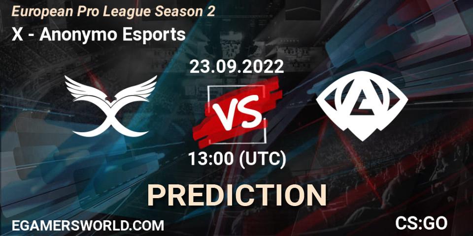 Pronóstico X - Anonymo Esports. 23.09.2022 at 13:00, Counter-Strike (CS2), European Pro League Season 2