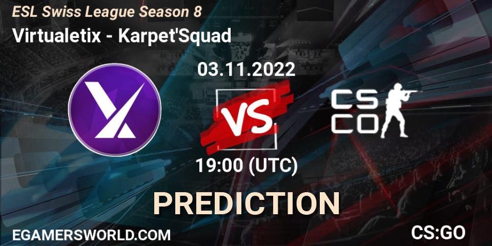 Pronóstico Virtualetix - Karpet'Squad. 03.11.2022 at 19:00, Counter-Strike (CS2), ESL Swiss League Season 8