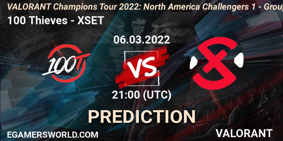 Pronóstico 100 Thieves - XSET. 06.03.2022 at 21:15, VALORANT, VCT 2022: North America Challengers 1 - Group Stage