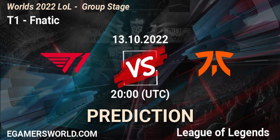 Pronóstico T1 - Fnatic. 13.10.2022 at 20:00, LoL, Worlds 2022 LoL - Group Stage