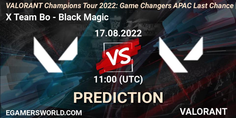 Pronóstico X Team Bo - Black Magic. 17.08.2022 at 11:00, VALORANT, VCT 2022: Game Changers APAC Last Chance Qualifier
