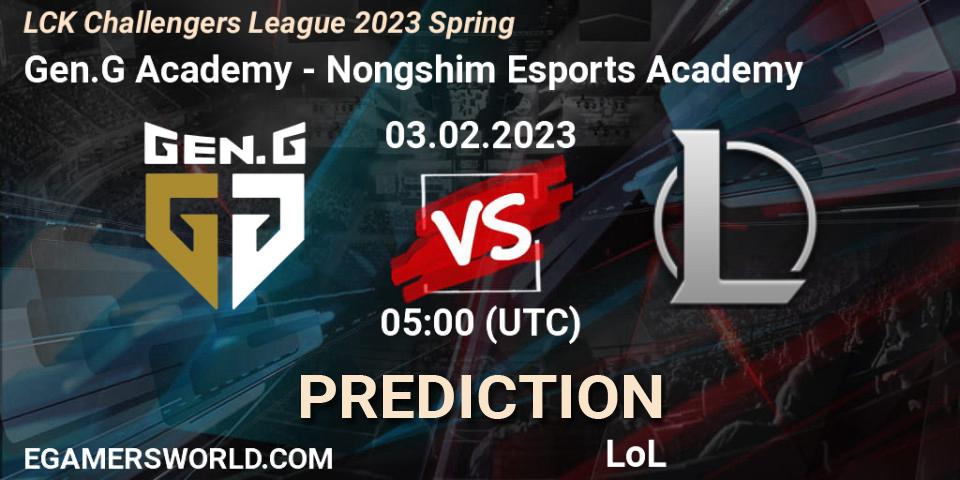 Pronóstico Gen.G Academy - Nongshim Esports Academy. 03.02.2023 at 05:00, LoL, LCK Challengers League 2023 Spring