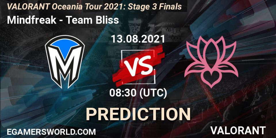 Pronóstico Mindfreak - Team Bliss. 13.08.2021 at 08:30, VALORANT, VALORANT Oceania Tour 2021: Stage 3 Finals