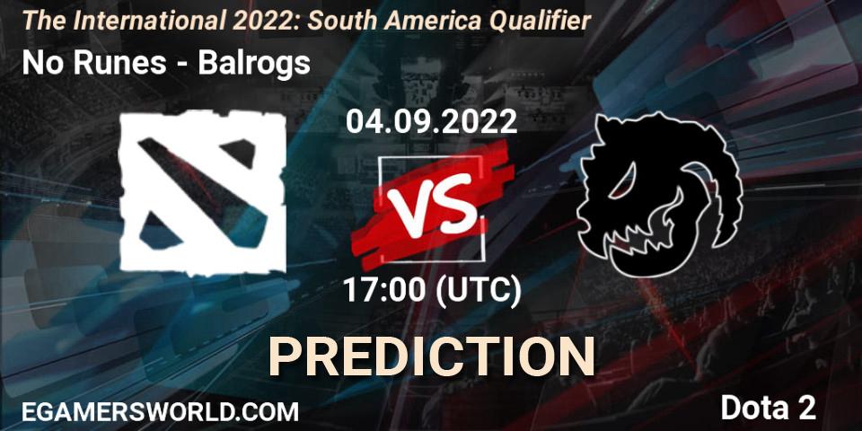 Pronóstico No Runes - Balrogs. 04.09.2022 at 16:40, Dota 2, The International 2022: South America Qualifier