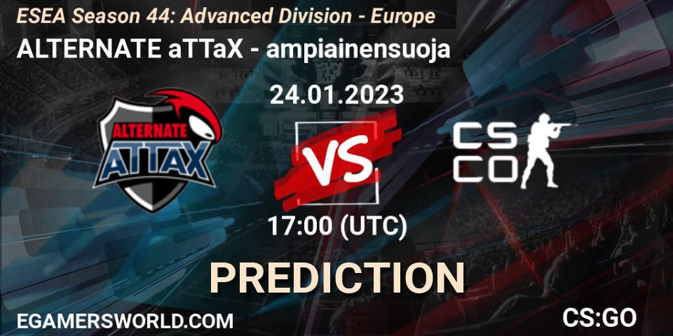 Pronóstico ALTERNATE aTTaX - ampiainensuoja. 24.01.2023 at 17:00, Counter-Strike (CS2), ESEA Season 44: Advanced Division - Europe