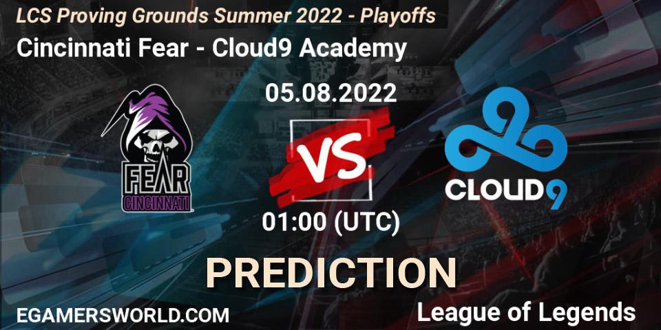 Pronóstico Cincinnati Fear - Cloud9 Academy. 05.08.2022 at 00:00, LoL, LCS Proving Grounds Summer 2022 - Playoffs