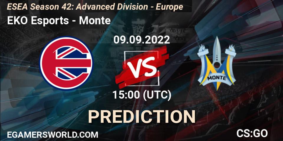 Pronóstico EKO Esports - Monte. 09.09.2022 at 15:00, Counter-Strike (CS2), ESEA Season 42: Advanced Division - Europe