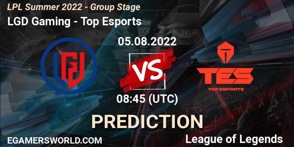 Pronóstico LGD Gaming - Top Esports. 05.08.22, LoL, LPL Summer 2022 - Group Stage