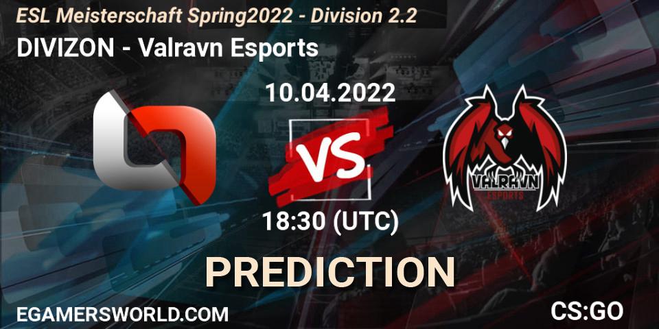 Pronóstico DIVIZON - Valravn Esports. 10.04.2022 at 18:30, Counter-Strike (CS2), ESL Meisterschaft Spring 2022 - Division 2.2