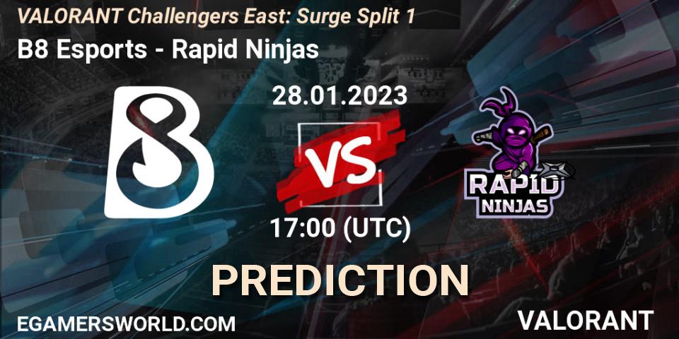 Pronóstico B8 Esports - Rapid Ninjas. 28.01.23, VALORANT, VALORANT Challengers 2023 East: Surge Split 1