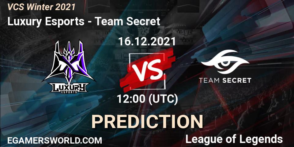 Pronóstico Luxury Esports - Team Secret. 16.12.2021 at 12:00, LoL, VCS Winter 2021
