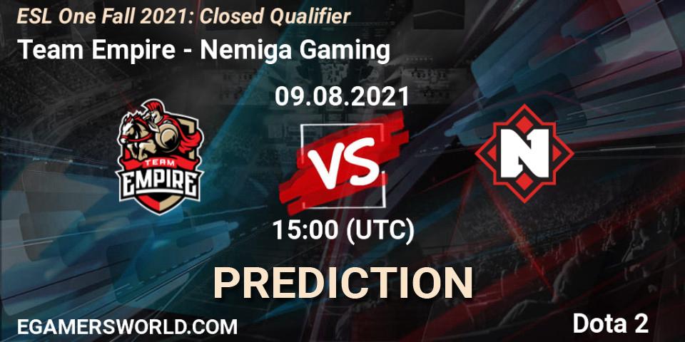 Pronóstico Team Empire - Nemiga Gaming. 09.08.2021 at 15:08, Dota 2, ESL One Fall 2021: Closed Qualifier