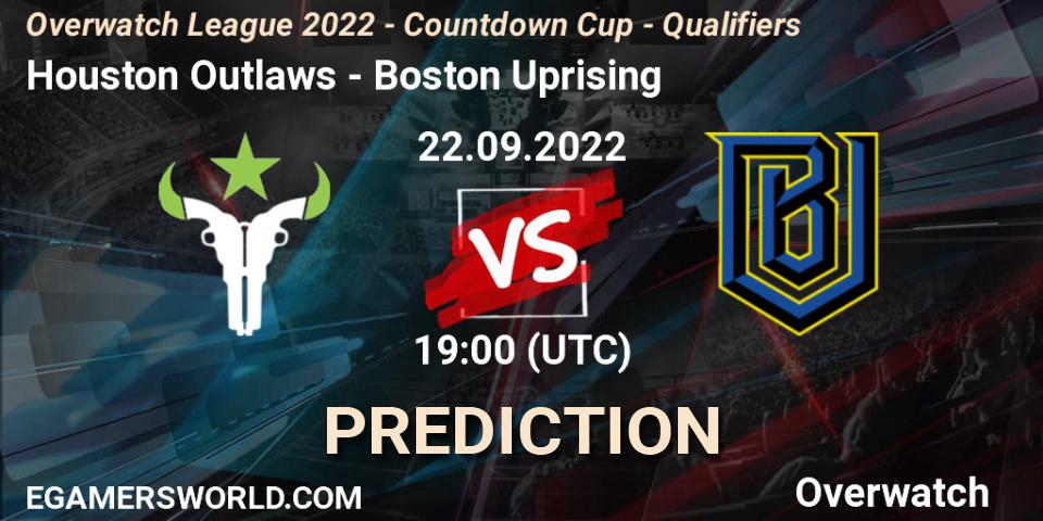 Pronóstico Houston Outlaws - Boston Uprising. 22.09.2022 at 19:00, Overwatch, Overwatch League 2022 - Countdown Cup - Qualifiers