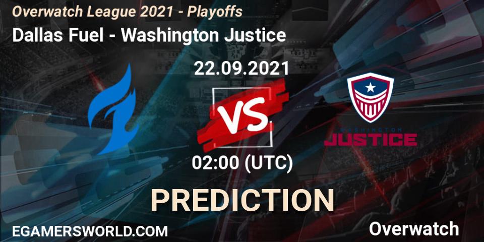 Pronóstico Dallas Fuel - Washington Justice. 21.09.2021 at 23:00, Overwatch, Overwatch League 2021 - Playoffs