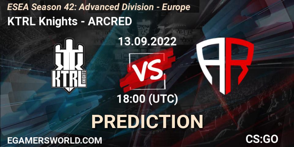 Pronóstico KTRL Knights - ARCRED. 13.09.2022 at 18:00, Counter-Strike (CS2), ESEA Season 42: Advanced Division - Europe