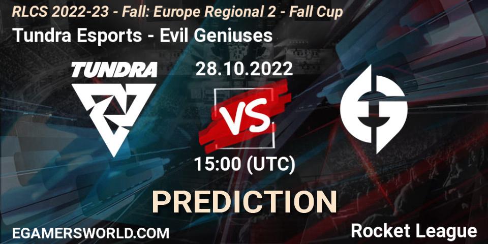 Pronóstico Tundra Esports - Evil Geniuses. 28.10.22, Rocket League, RLCS 2022-23 - Fall: Europe Regional 2 - Fall Cup