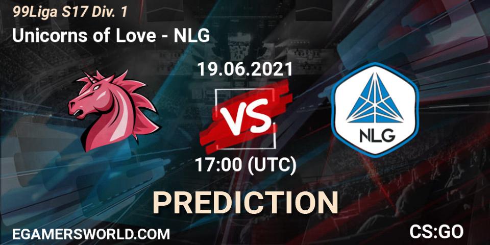 Pronóstico Unicorns of Love - NLG. 19.06.2021 at 17:00, Counter-Strike (CS2), 99Liga S17 Div. 1