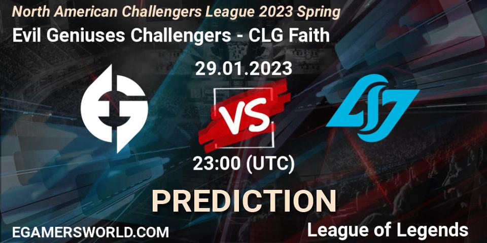Pronóstico Evil Geniuses Challengers - CLG Faith. 29.01.23, LoL, NACL 2023 Spring - Group Stage