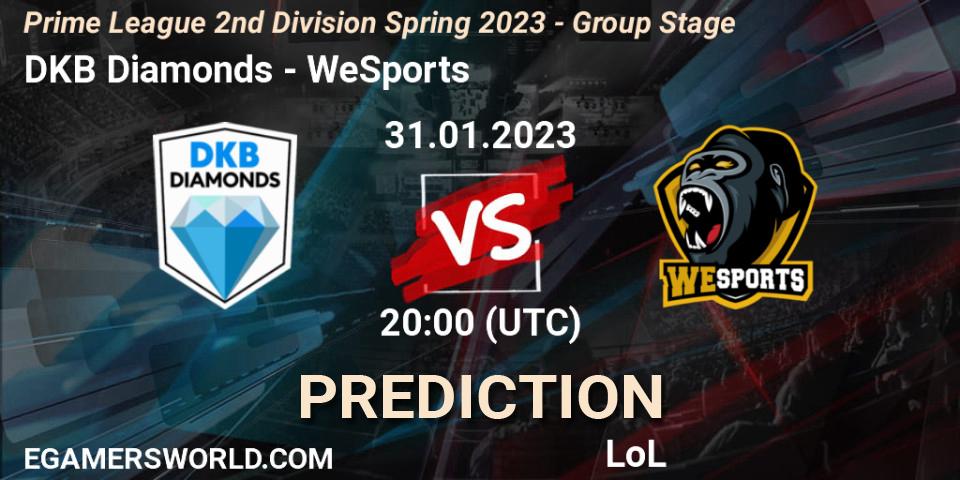 Pronóstico DKB Diamonds - WeSports. 31.01.23, LoL, Prime League 2nd Division Spring 2023 - Group Stage
