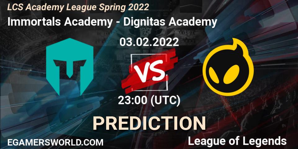 Pronóstico Immortals Academy - Dignitas Academy. 03.02.2022 at 23:00, LoL, LCS Academy League Spring 2022