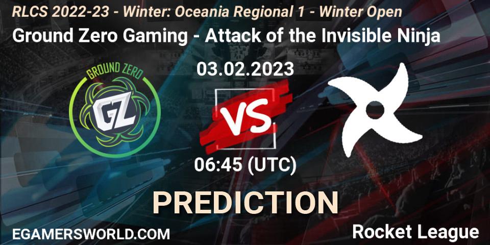 Pronóstico Ground Zero Gaming - Attack of the Invisible Ninja. 03.02.2023 at 06:45, Rocket League, RLCS 2022-23 - Winter: Oceania Regional 1 - Winter Open